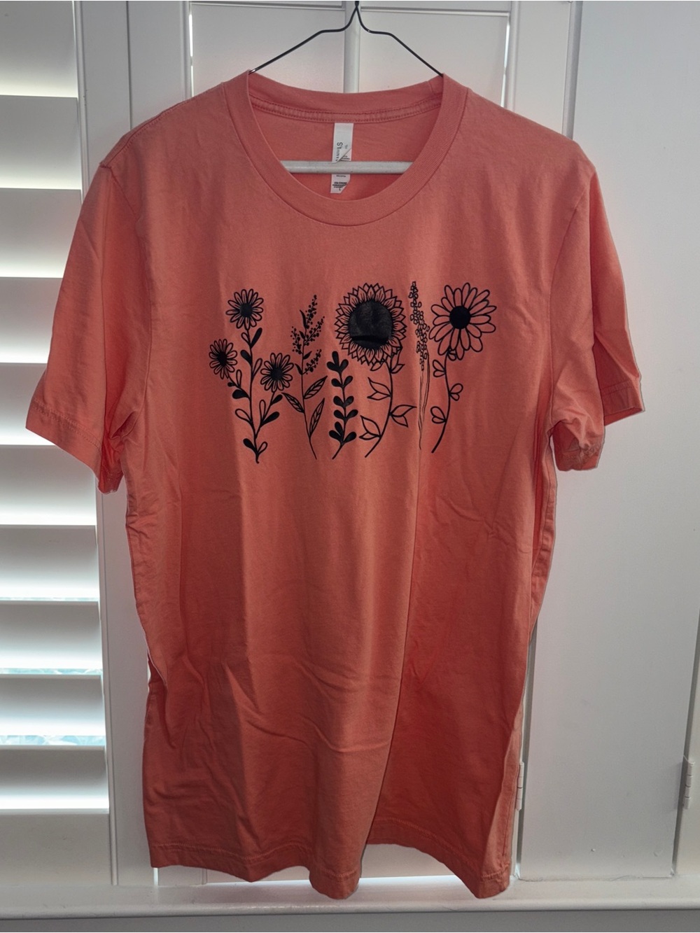 Bella Canvas Coral Peach Tee with Black Floral Sketch